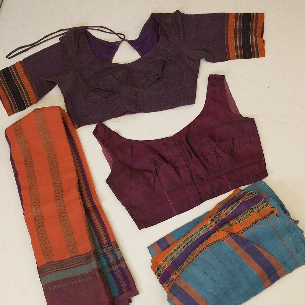 Vintage Indian Crop Saree Tops & Wraps Purple Blue Orange 2Each Estate Find wAge